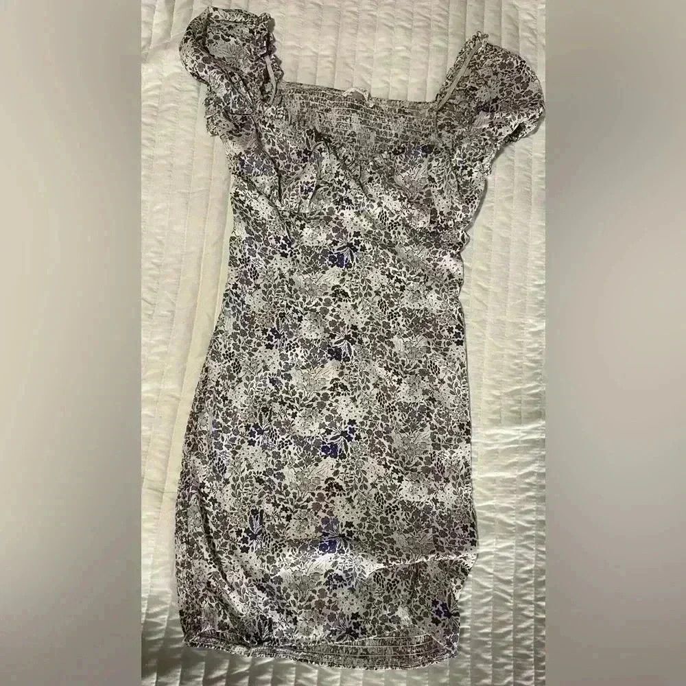 Blue blush smocked floral blue and purple mini dress